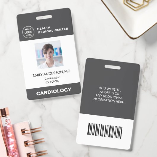 Hospital Clinic Doctor Employee Gray Bar Code ID バッジ (オフィス)