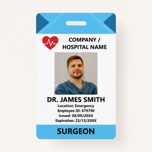 Hospital Doctor Nurse Care Security Photo ID バッジ (正面)