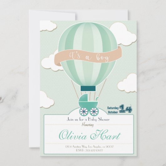 Hot Air Ballon Baby Shower Invitation (It´s a boy) 招待状 (正面)