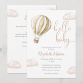 Hot Air Balloon All In One Neutral Baby Shower 招待状 (正面/裏面)