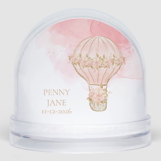 Hot Air Balloon Baby Girl Newborn Snow Globes (正面)