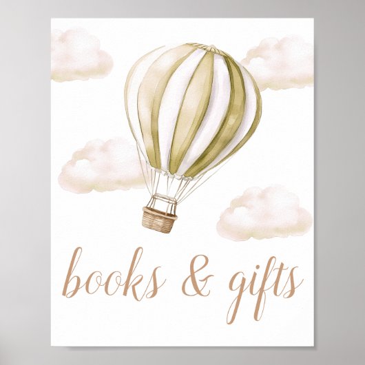 Hot Air Balloon Baby Shower Books And Gifts Sign ポスター (正面)