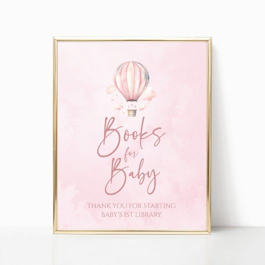 Hot Air Balloon Baby Shower Books For Baby Sign ポスター