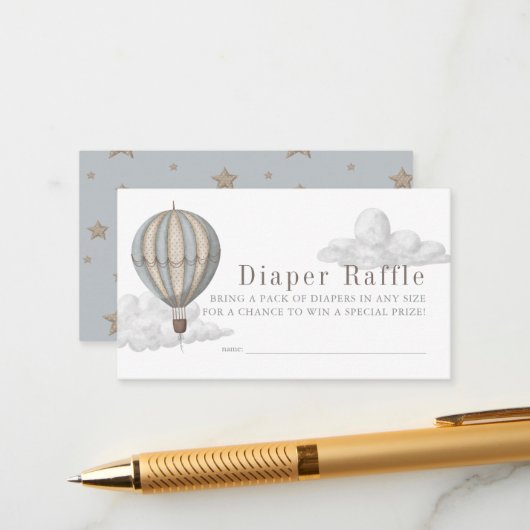 Hot Air Balloon Baby Shower Diaper Raffle Ticket エンクロージャーカード (正面/裏面インサイチュ)