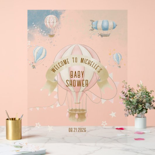 Hot Air Balloon Baby Shower Welcome アクリルサイン (ウェディング)