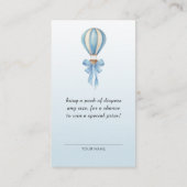 Hot Air Balloon Boy Baby Shower Diaper Raffle エンクロージャーカード (裏面)