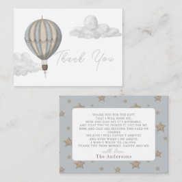 Hot Air Balloon Boy Baby Shower Thank You ノートカード