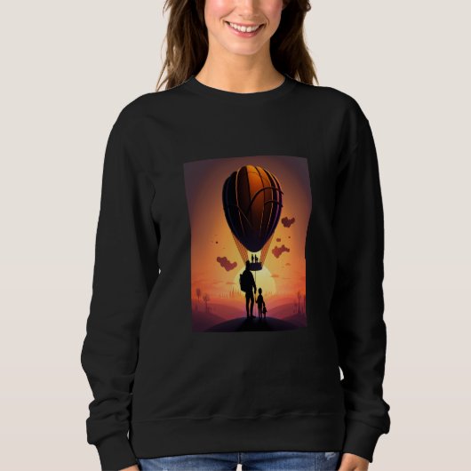 Hot Air Balloon Exploring Dad And Child In Hot Air スウェットシャツ (正面)