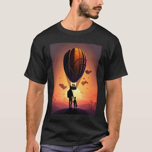 Hot Air Balloon Exploring Dad And Child In Hot Air Tシャツ (正面)