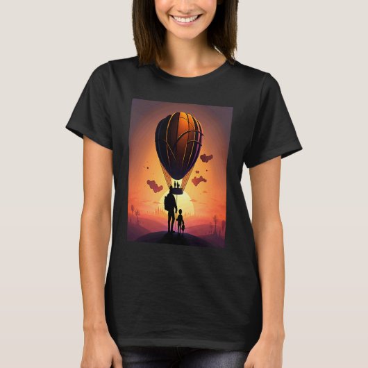 Hot Air Balloon Exploring Dad And Child In Hot Air Tシャツ (正面)