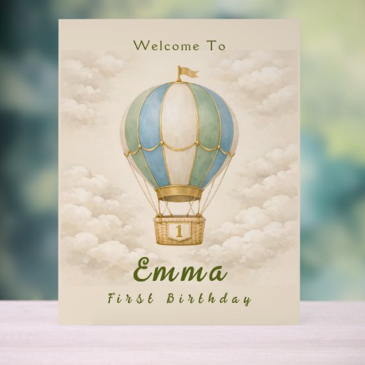 Hot Air Balloon First Birthday Acrylic Sign アクリルサイン (ニュートラル)