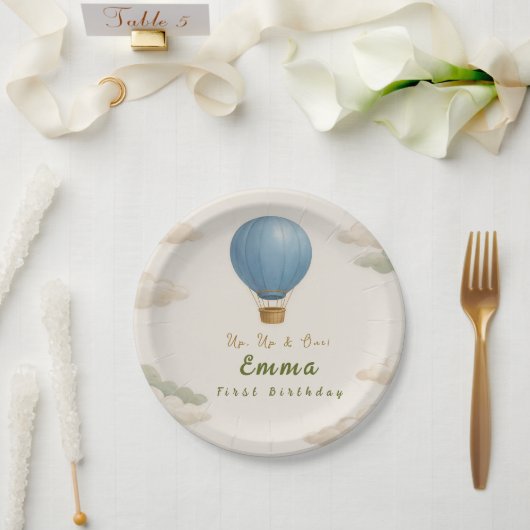 Hot Air Balloon First Birthday Paper Plates ペーパープレート (ウェディング)