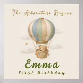  Hot Air Balloon First Birthday Poster ポスター