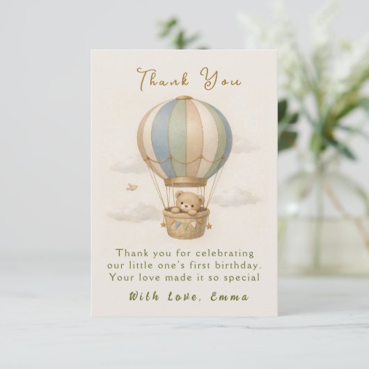 Hot Air Balloon First Birthday Thank You Card サンキューカード (スタンド正面)