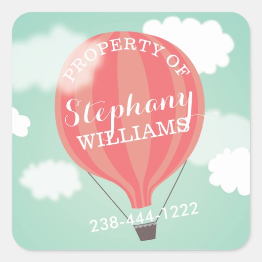 Hot Air Balloon Girl Property Of Name Stickers スクエアシール (正面)
