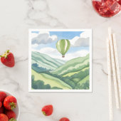 Hot Air Balloon | Green Watercolor Landscape スタンダードカクテルナプキン (インサイチュ)