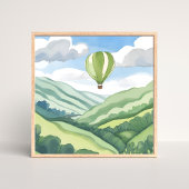 Hot Air Balloon | Green Watercolor Landscape ポスター