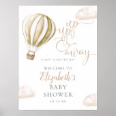 Hot Air Balloon Neutral Baby Shower Welcome Sign ポスター (正面)
