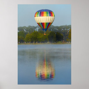Hot Air Balloon Over River ポスター