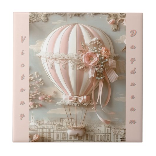 Hot Air Balloon Parisian Soft Pink Customizable  タイル (正面)
