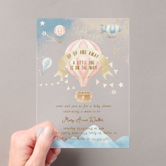 Hot Air Balloon Pastel Baby Shower Invitation アクリル招待状 (インサイチュ (ポータブル))