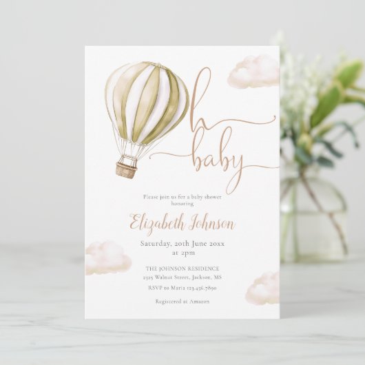 Hot Air Balloon QR Code Photo Baby Shower 招待状 (スタンド正面)