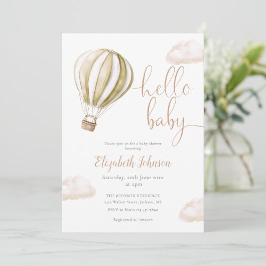 Hot Air Balloon QR Code Photo Baby Shower 招待状 (スタンド正面)