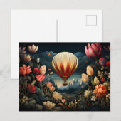 hot air balloon surrounded by flowers dark colors ポストカード (正面/裏面)