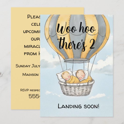 Hot Air Balloon Twins Digital Download Invite 招待状 (正面/裏面)
