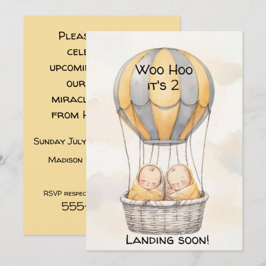 Hot Air Balloon Twins Digital Download Invite 招待状 (正面/裏面)