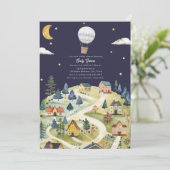 Hot Air Balloon Village Neutral Night Baby Shower 招待状 (スタンド正面)