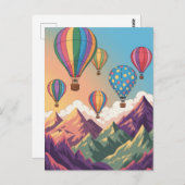 Hot air balloons over mountains Puzzle ポストカード (正面/裏面)