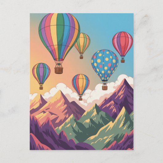 Hot air balloons over mountains Puzzle ポストカード (正面)
