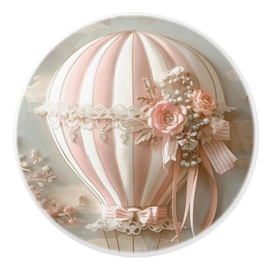 Hot Air Parisian Balloon Soft Pinks Baby Room  セラミックノブ (正面)
