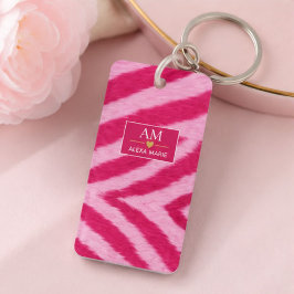 Hot Baby Pink Faux Fur Zebra Stripe Soft Glam キーホルダー
