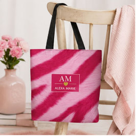 Hot Baby Pink Faux Fur Zebra Stripe Soft Glam トートバッグ