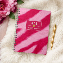 Hot Baby Pink Faux Fur Zebra Stripe Soft Glam ノートブック