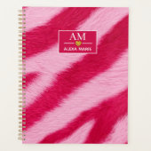 Hot Baby Pink Faux Fur Zebra Stripe Soft Glam プランナー手帳 (正面)