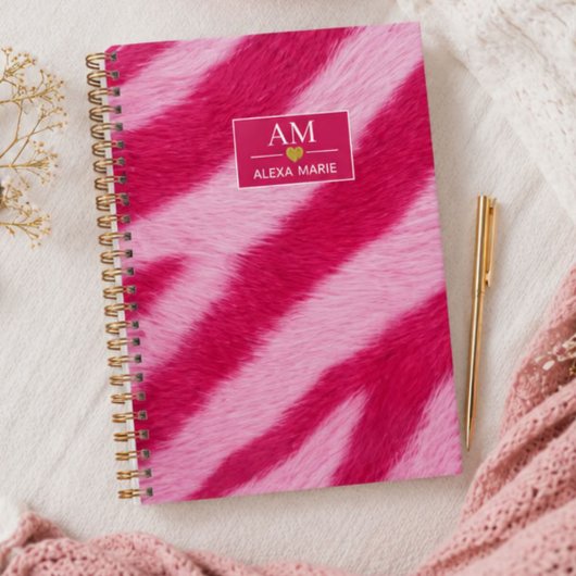 Hot Baby Pink Faux Fur Zebra Stripe Soft Glam プランナー手帳