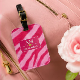 Hot Baby Pink Faux Fur Zebra Stripe Soft Glam ラゲッジタグ
