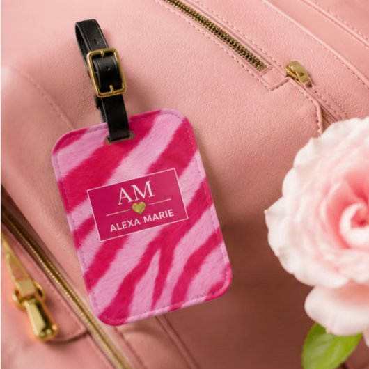 Hot Baby Pink Faux Fur Zebra Stripe Soft Glam ラゲッジタグ