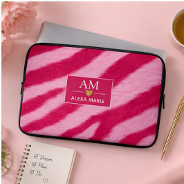 Hot Baby Pink Faux Fur Zebra Stripe Soft Glam ラップトップスリーブ