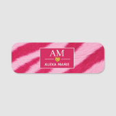 Hot Baby Pink Faux Fur Zebra Stripe Soft Glam 名札 (正面)