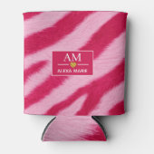 Hot Baby Pink Faux Fur Zebra Stripe Soft Glam 缶クーラー (正面)