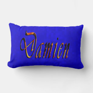 Hot Blue MosaicにDamien Name Logo ランバークッション
