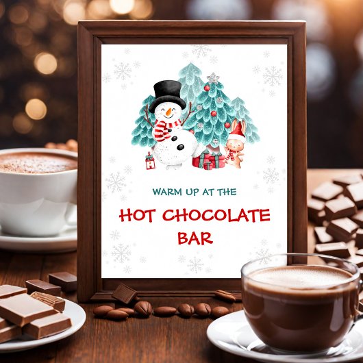 Hot Chocolate Bar Cute Snowman Christmas Party ポスター