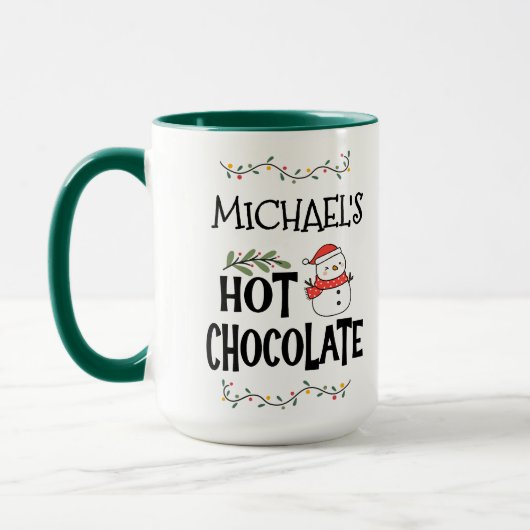Hot Chocolate Christmas Snowman & Custom Name マグカップ (左)