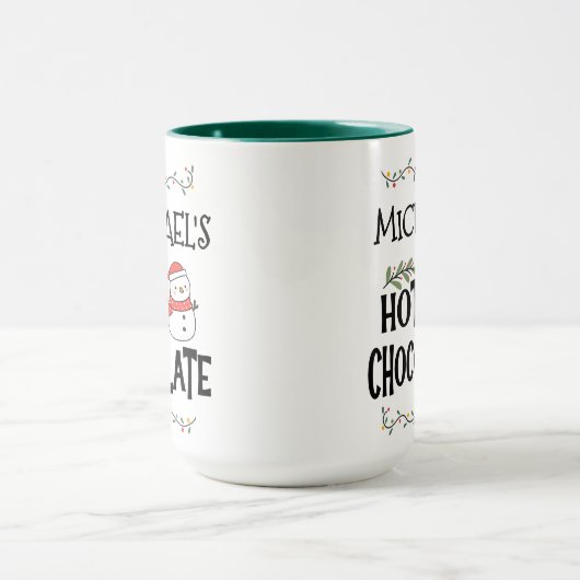 Hot Chocolate Christmas Snowman & Custom Name マグカップ (中央)