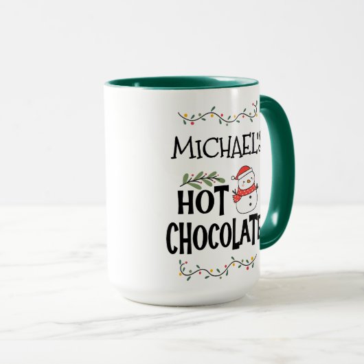 Hot Chocolate Christmas Snowman & Custom Name マグカップ (正面右)