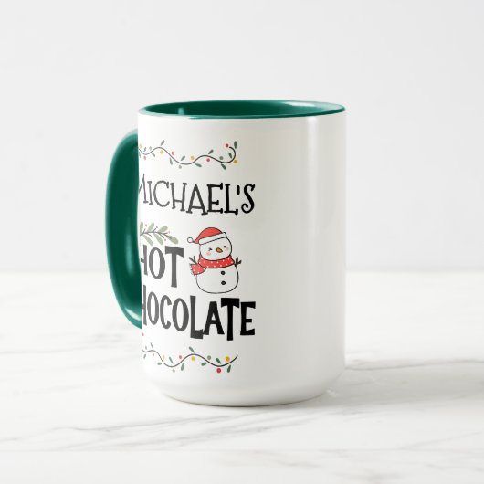 Hot Chocolate Christmas Snowman & Custom Name マグカップ (正面左)